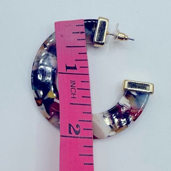 Unbranded Abstract Acrylic Hoop Earrings Multicolor Pierced Summer Gold tone - Picture 5 of 7